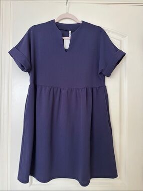Navy Short Sleeve Babydoll Dress NWT